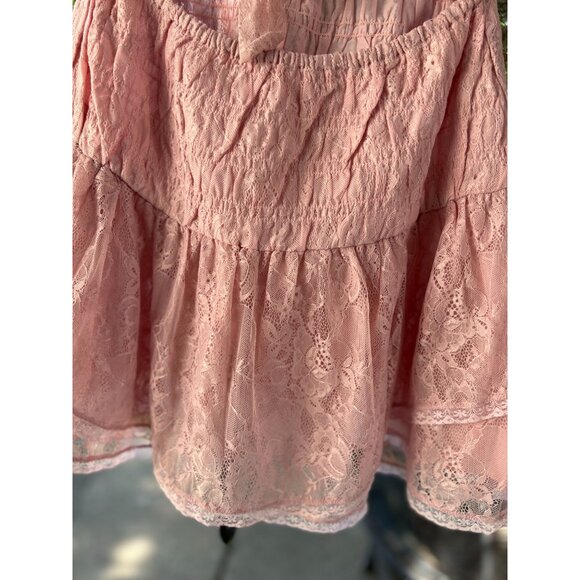 New FREE PEOPLE  Size L Lala Lace Mini Dress $128 Pink Sexy Boho Chic Festival - Picture 13 of 16
